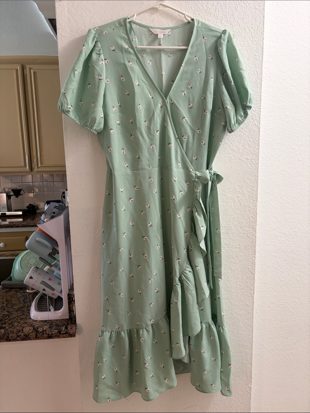 LC Lauren Conrad Mint Green Floral Wrap Midi Dress